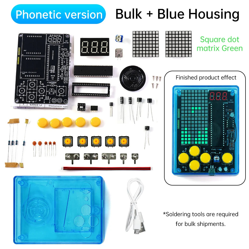 Upgraded DIY Game Kit Retro Classic Electronic Soldering Welding Tranning Set with Purple Blue Acrylic Case Mini Game Console Oasis Select Green Light 1