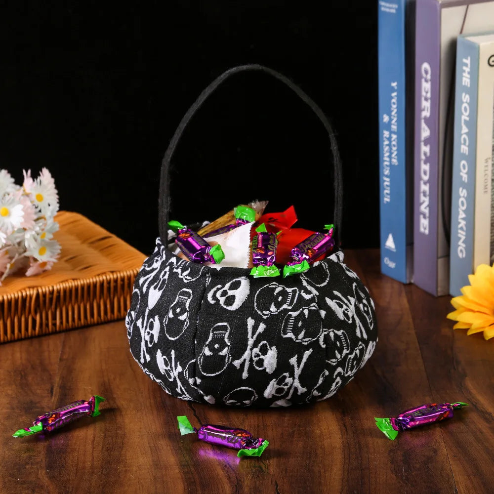Halloween Trick-or-Treat Bag Pumpkin Bat Spider Skull Head Kids Candy Bucket Goodie Bags Suitable Multi Function Handle Basket Oasis Select Skull-1 other
