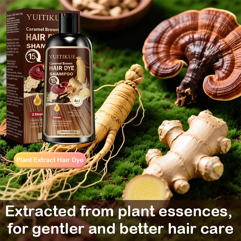 Herbal Hair Dye Shampoo – Reishi & Ginseng Gray Coverage Brown