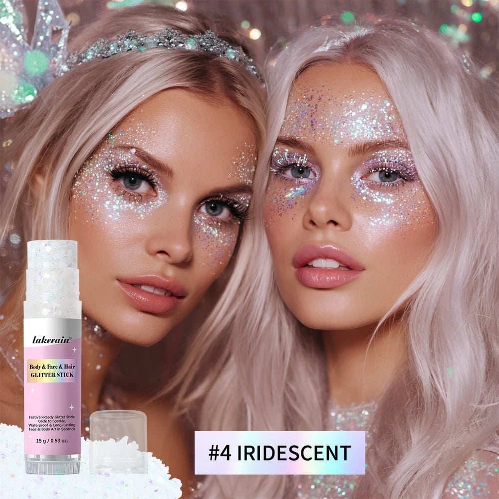 Shiny Glitter Gel Stick Highlighter, Sparkling Sequins Pearl White Pink Eyeshadow, Face Body Brighten Makeup for Stage & Daily L Oasis Select