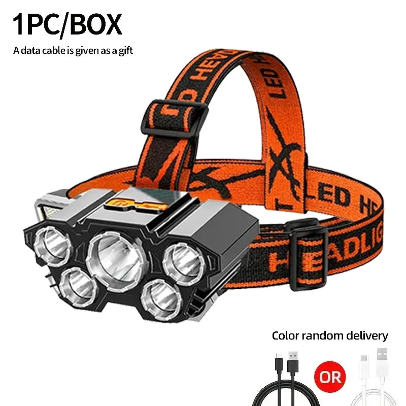 5 LED Rechargeable Headlamp – 8 Modes, IPX4, 200 Lumens