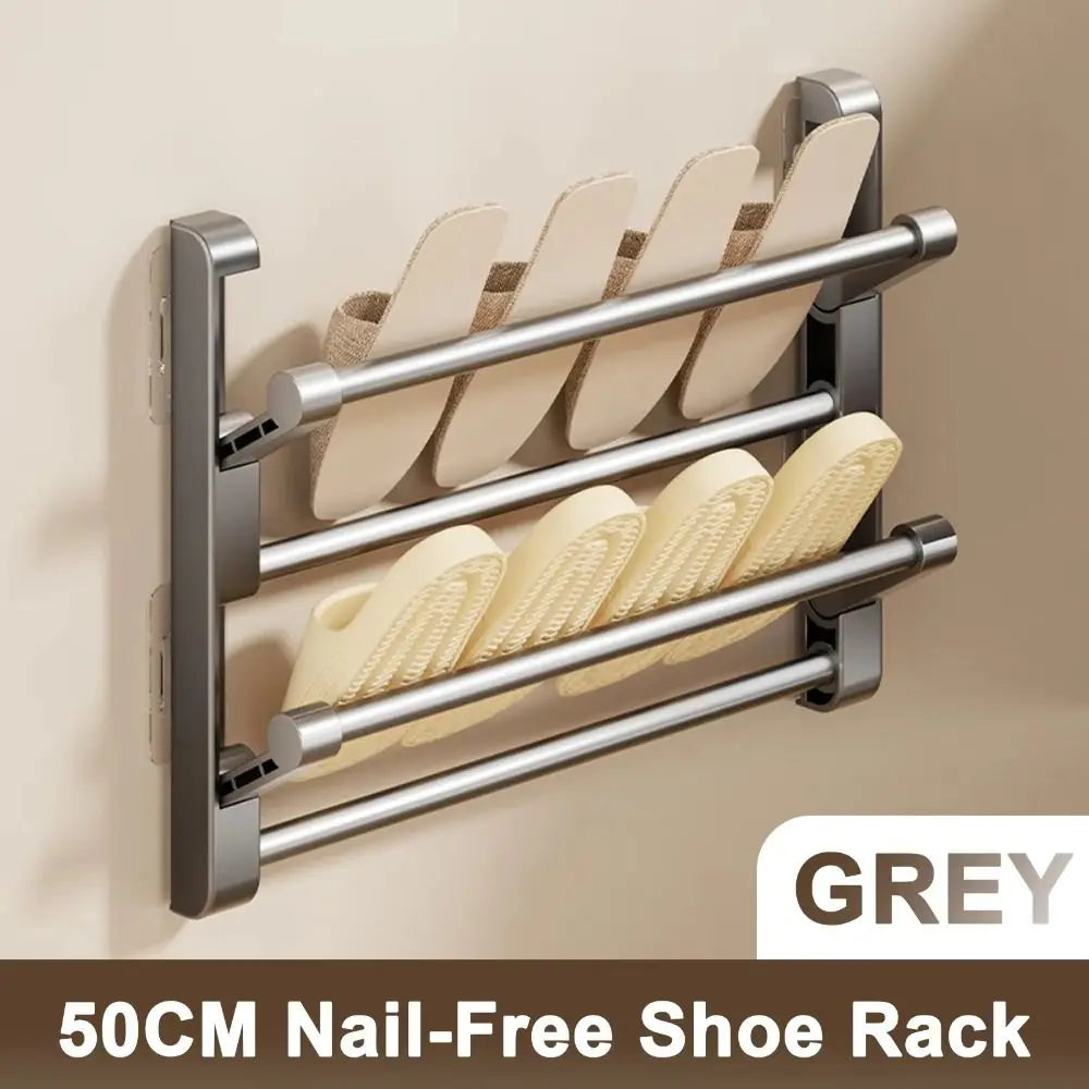 Foldable Wall-Mounted Shoe Rack | No-Drill Aluminum Organizer