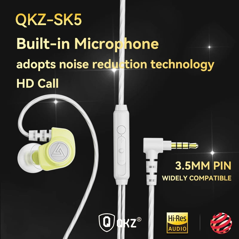 Original QKZ SK5 Wired Earphones In-ear 3.5mm AUX With MIC Noise Reduction HD Call HIFI For Game Music Sports Fashion Design Oasis Select