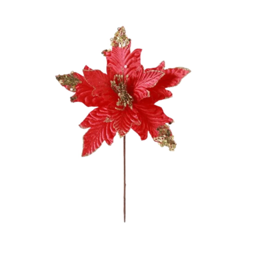 25cm Christmas Poinsettia Glitter Artificial Flower | DIY Wreath