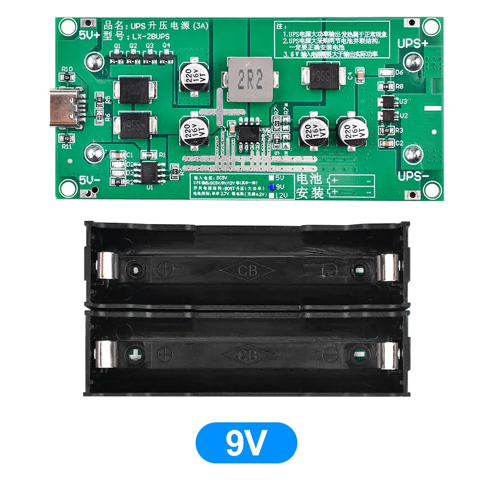 Type-C 15W 3A 18650 Lithium Battery Charger Module DC-DC Step Up Booster Fast Charge UPS Power Supply / Converter 5V 9V 12V Oasis Select 9V
