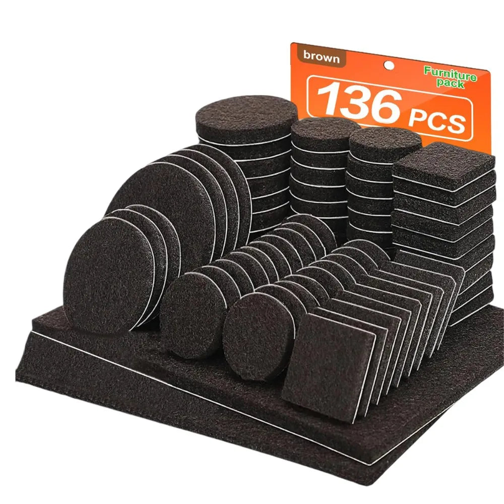 136/300 Pcs Self Adhesive Furniture Pads Anti Scratch Various Sizes Felt Furniture Noise Reduction Floor Protectors Tile Floor Oasis Select Brown 136 Pcs
