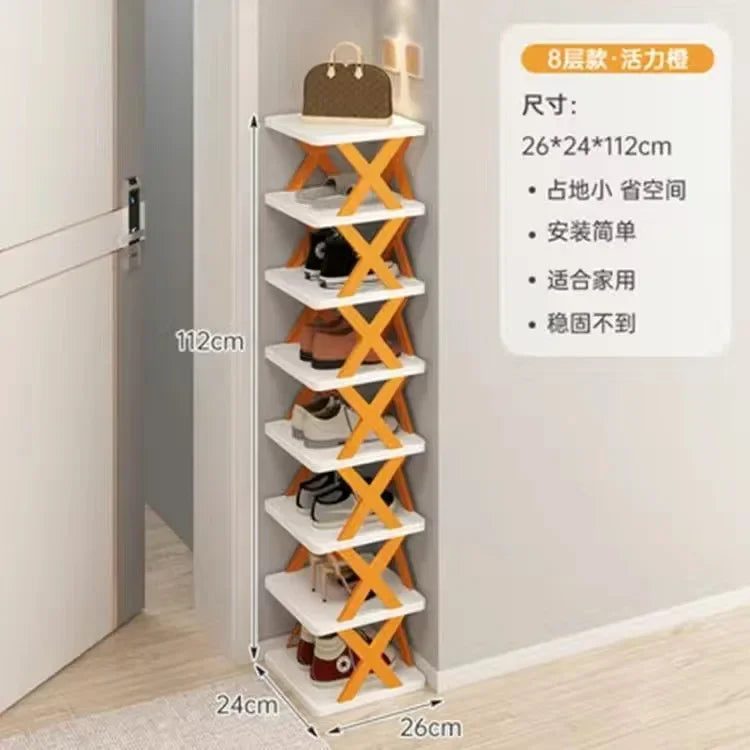 Household Economy Simple Shoe Rack Multi-layer Space Saving Free Installation of Dustproof Folding Plastic Shoe Storage Rack Oasis Select 8-layer orange