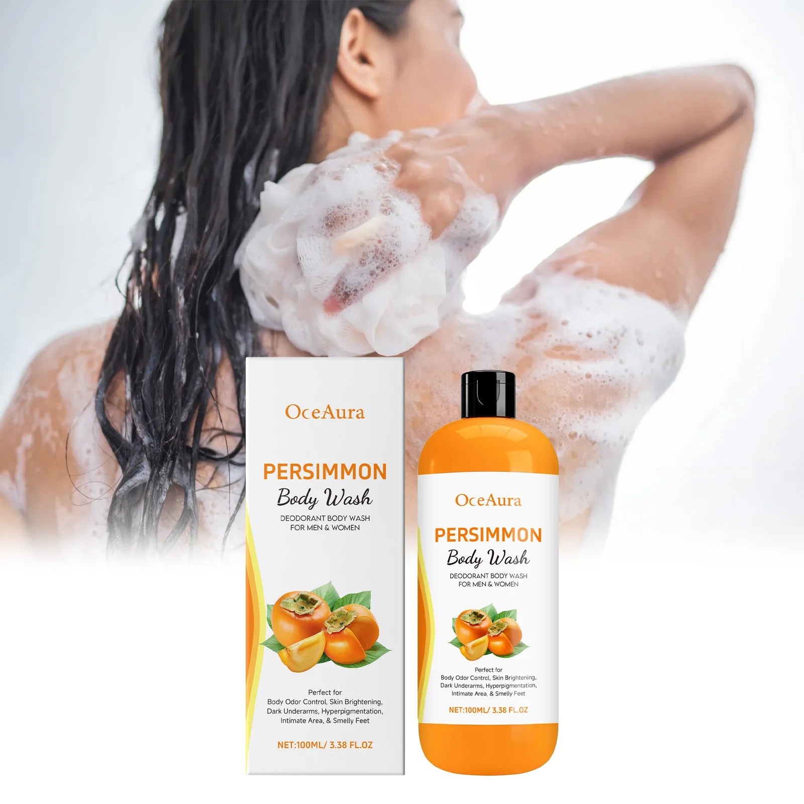 Persimmon Body Wash Gel Gentle Cleansing Moisturizing Skin Exfoliating Shower Gel Smooth Soft Body Odor Remover Bath Products Oasis Select