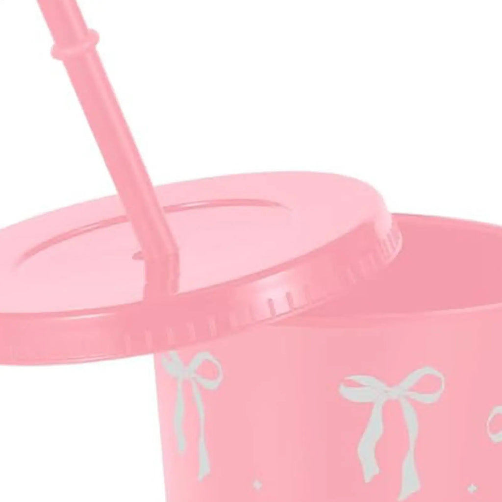 straw cup 12Pcs Reusable Party Cups with Straw Lid For Ice Coffee Juice Tea Cute Bowknot Plastic Cups Portable Drinking Cups Oasis Select