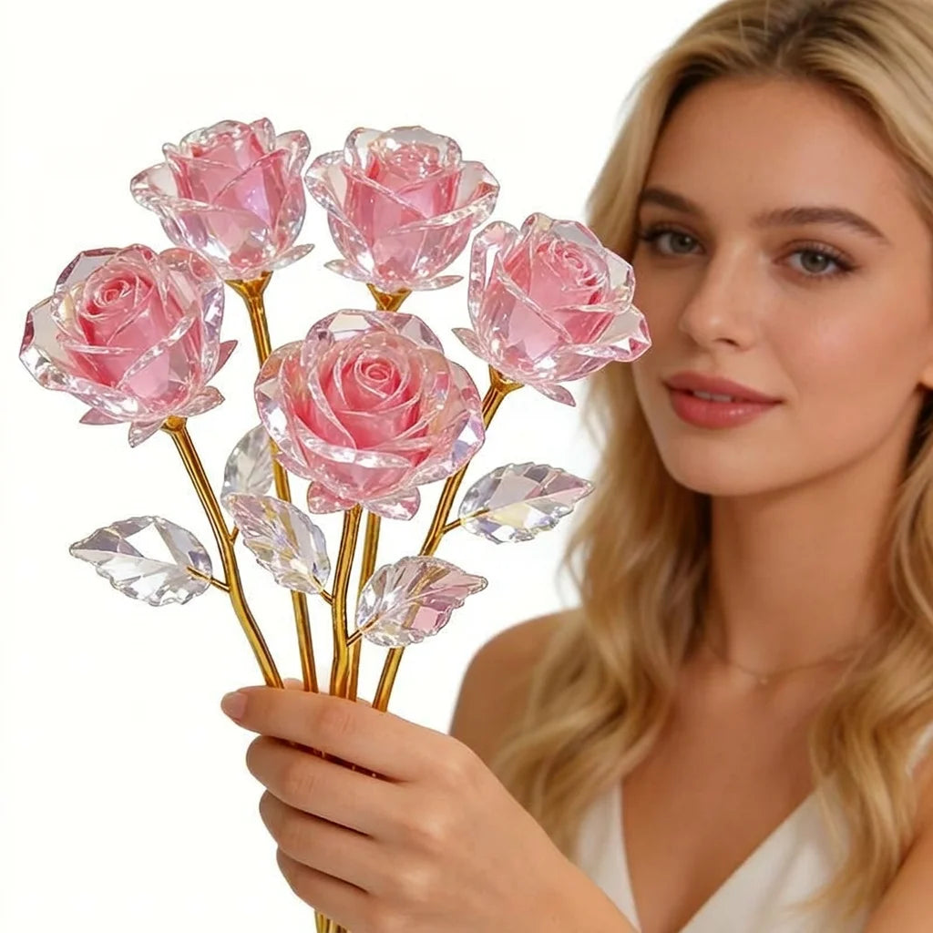 Pink Transparent Artificial Forever Rose Decorative Plastic Rose for Wedding Party Home Decoration Oasis Select