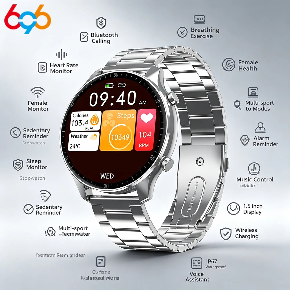 Sleep Health Monitor Smart Watch Men Outdoor Sports 1.5 Inch HD Screen Heart Rate BT Call Waterproof Business Smartwatch Sports Oasis Select