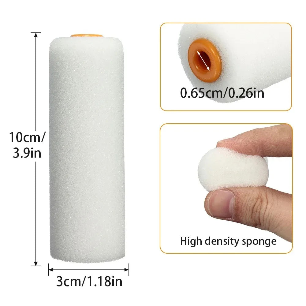 10PCS 100mm Mini White Durable Foam Paint Roller Sleeves Painting Decorating Sponge Rollers Art Sets Painting Supplies Oasis Select