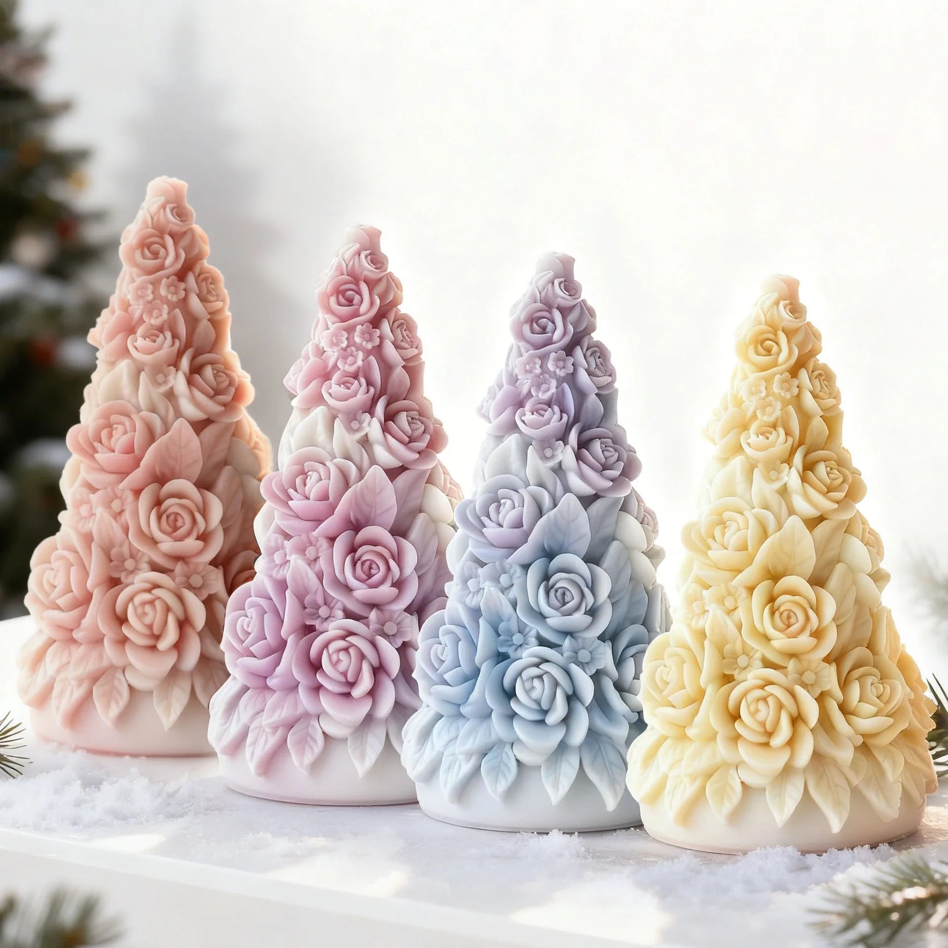 Rose Christmas Tree Candle Silicone Mold DIY Rose Aromatherapy Gypsum Resin Mold Christmas Tree Craft Decor Mold Oasis Select