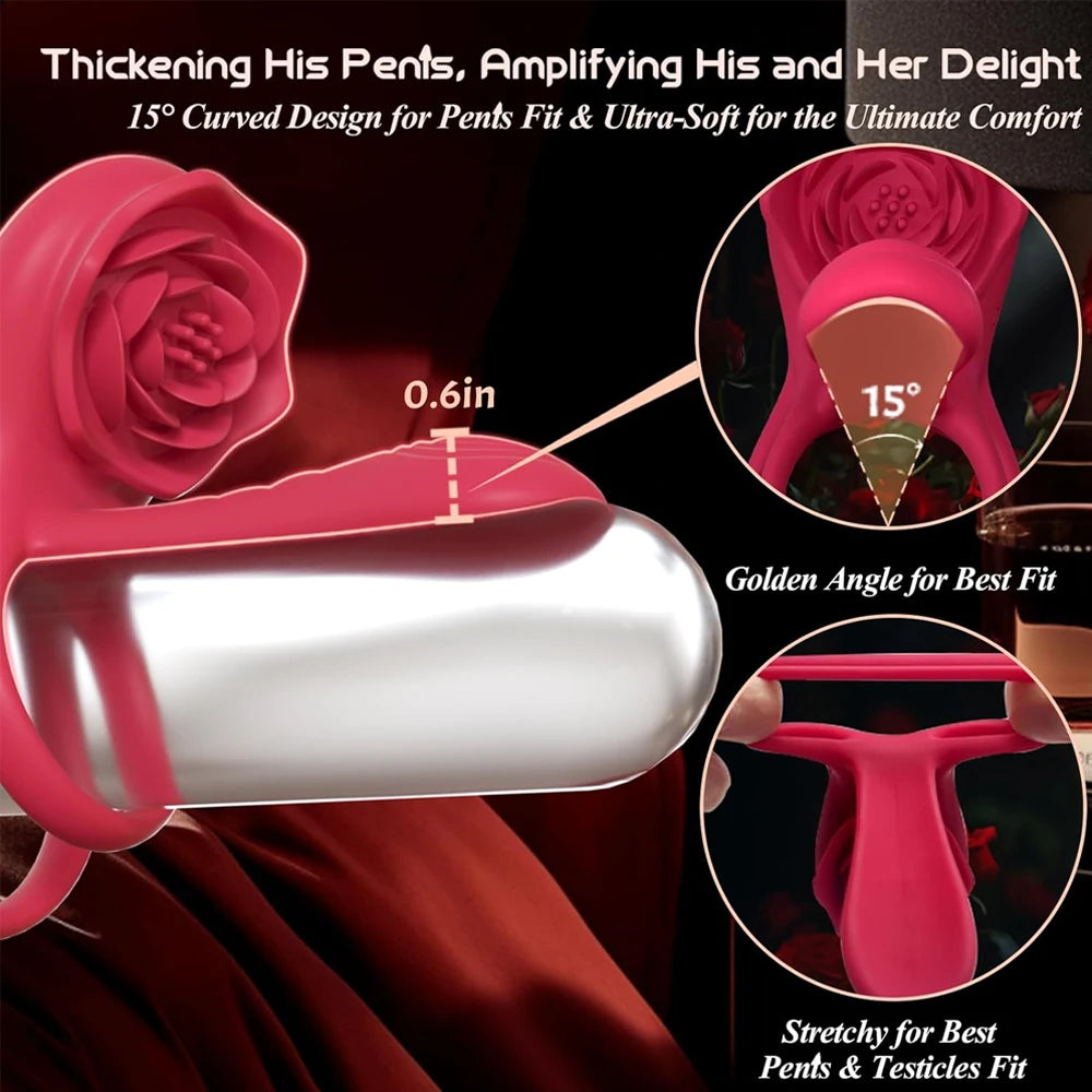 Rose Penis Ring Vibrator Female G-spot Clitoral Stimulation Male Ejaculation Delay Silicone CockRing Adult Sex Toy for Couples Oasis Select