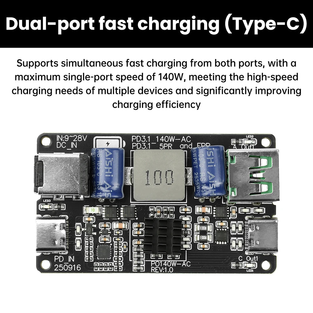 PD 140W High-power DC Buck Dual Port Fast Charging Module Type-C USB Charger Full Protocol Fast Charging PD3.1 QC3.0 QC4 QC4+ Oasis Select