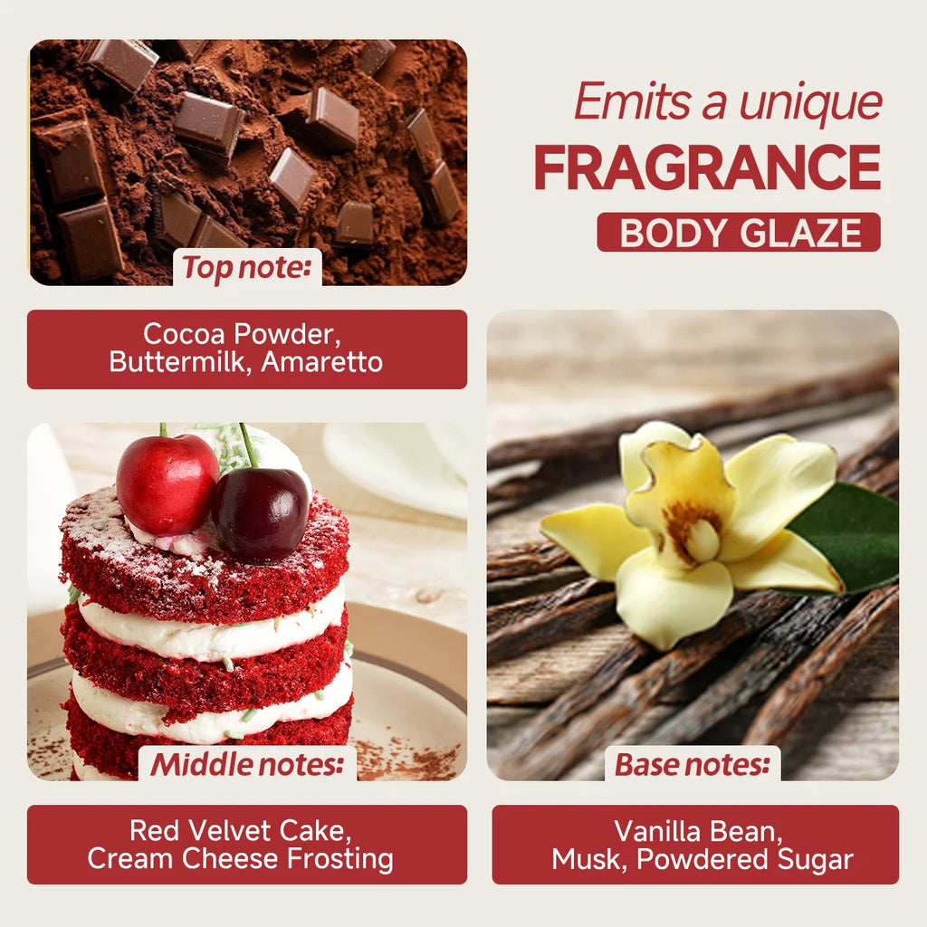 8oz 2oz body glaze Red Velvet Moisturizes, protects, and repairs the skin Create a more even-looking skin tone Oasis Select