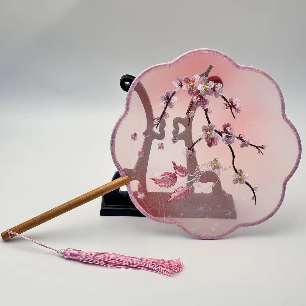 Chinese Style Silk Round Fan Double-sided Floral Embroidery Hand Fans with Tassel Summer Dance Fan For Women Wedding Home Decor Oasis Select Assorted Colors-09