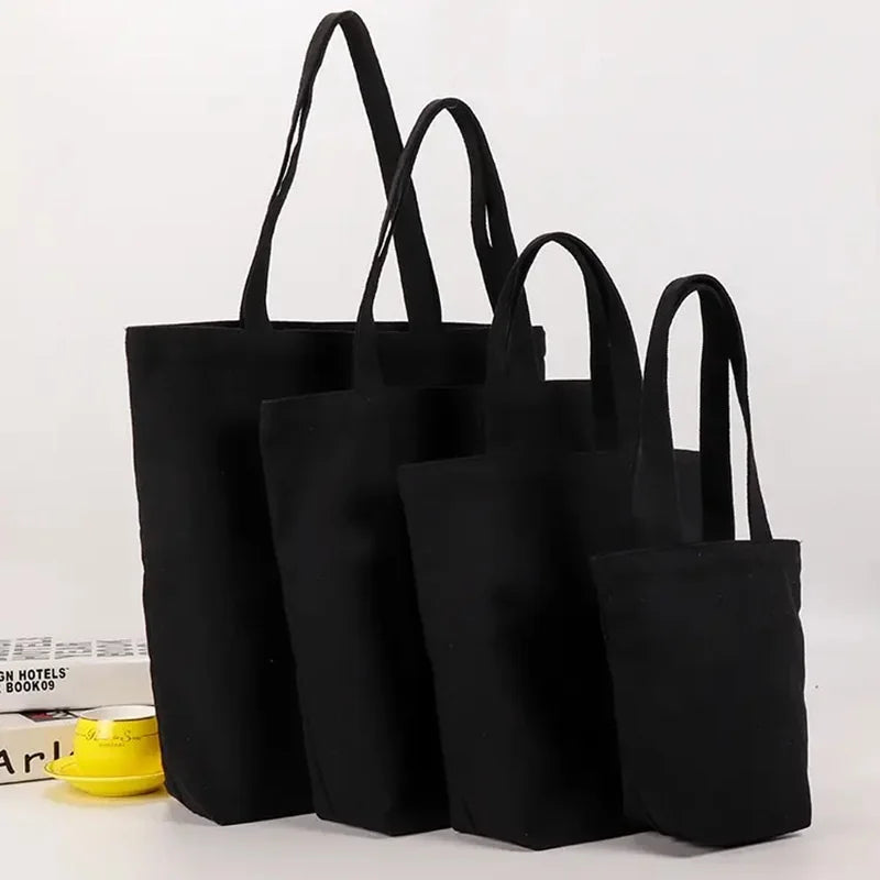 Black Canvas Tote Cotton Bags Large Capacity Handbag Folding Cosmetic Bag Student Shoulder Bags Canvas Shopping Bag Oasis Select
