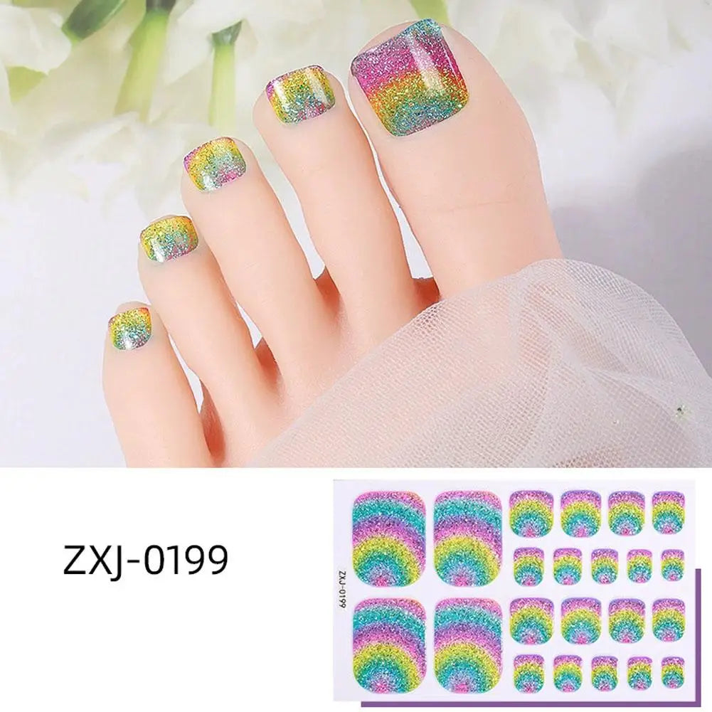 Gradient Glitter Toe Nail Stickers – Rainbow Full Nail Wraps Toe Nail Stickers Oasis Select style 2