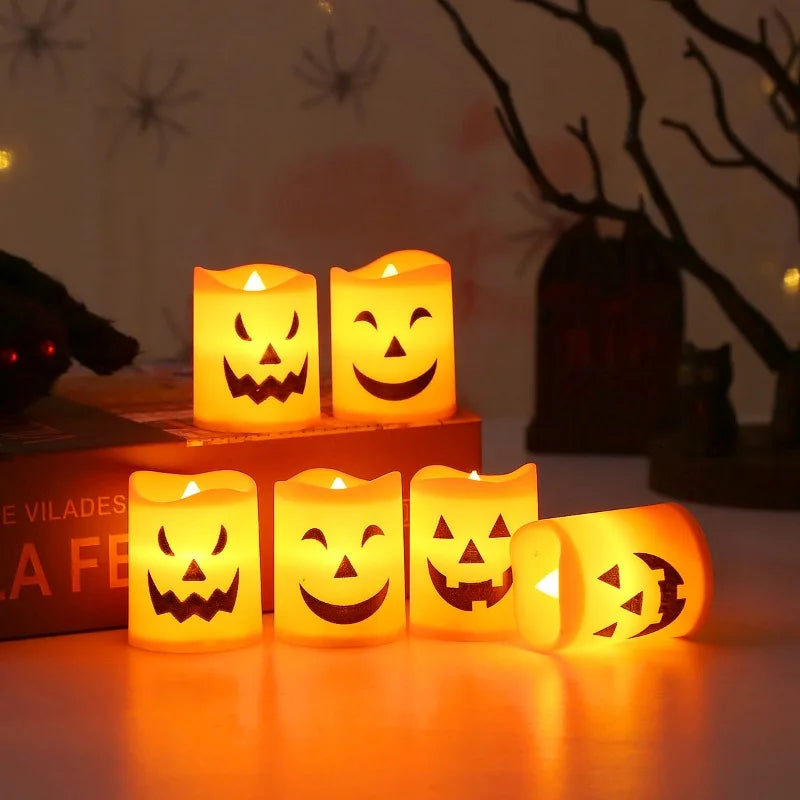 6-60PCS Halloween Flickering LED Candle Holder Skull Ghost Pumpkin Lantern Spooky Decoration for Haunted House Centerpiece Oasis Select