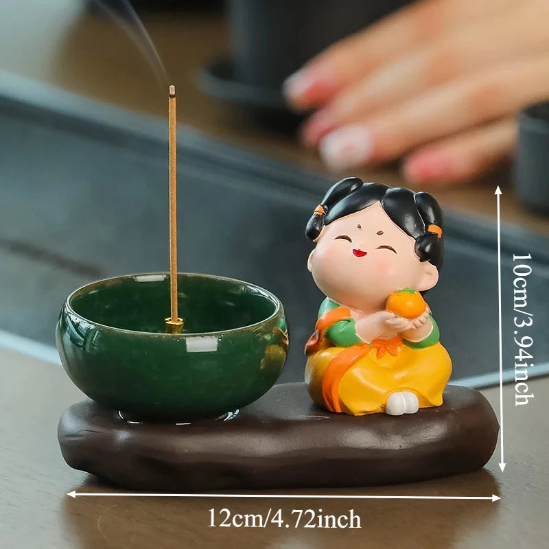 Ceramic Incense Burner Cute Cat Incense Holder Stand,Sandalwood Sticks Porta Incienso Aromatherapy Censer Teahouse Home Decor Oasis Select persimmon