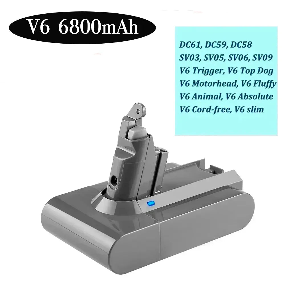 Vacuum Cleaner Rechargeable Li-ion Battery for Dyson V6 V7 V8 Series SV07 SV09 SV10 DC58 DC31 Absolute Fluffy Animal Pro Bateria Oasis Select v6 6800mAh