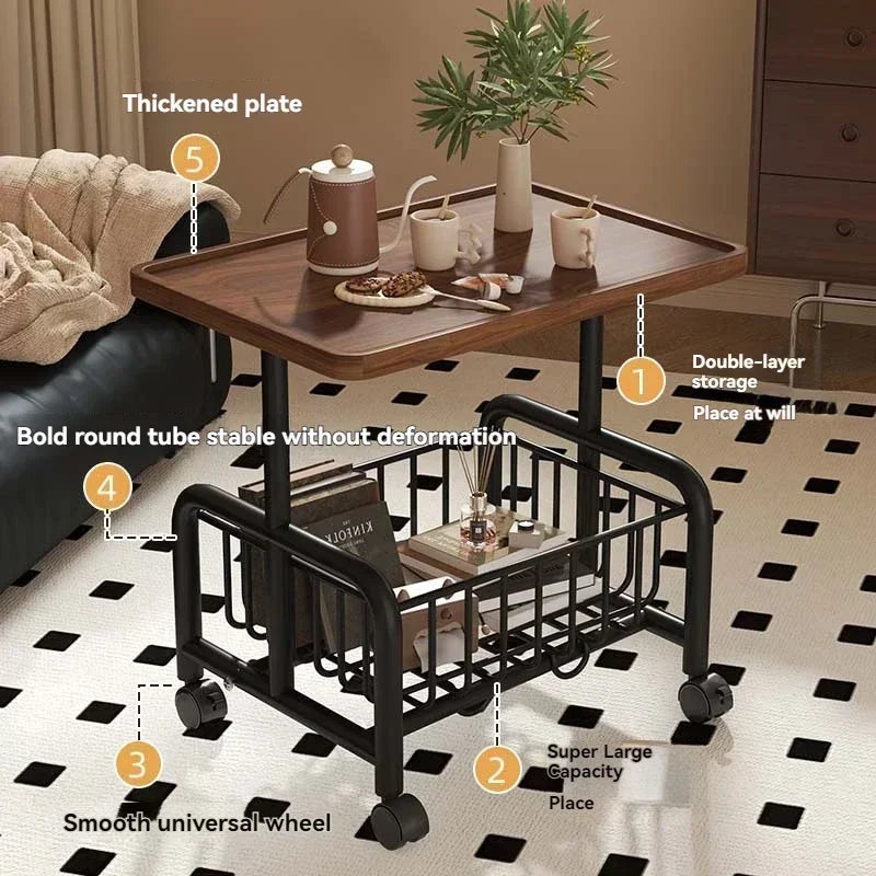 Mobile coffee table, double-layer storage, edge table, living room sofa, corner of office bed, tea table, mini storage rack Oasis Select