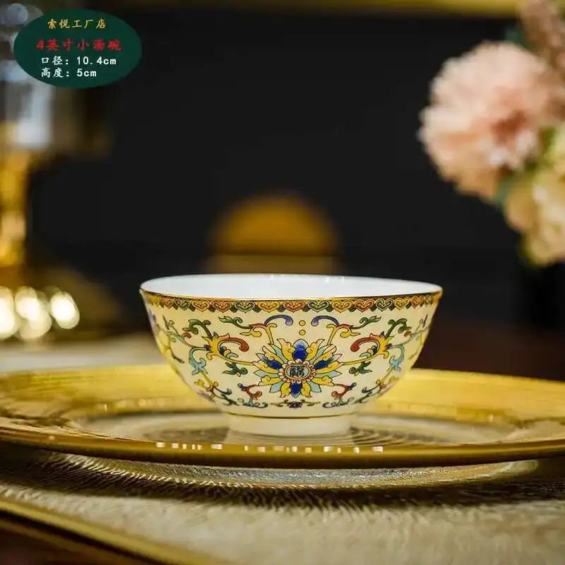 Bone Dining Bowl Enamel Colored Chinese Footed Rice Noodles Soup