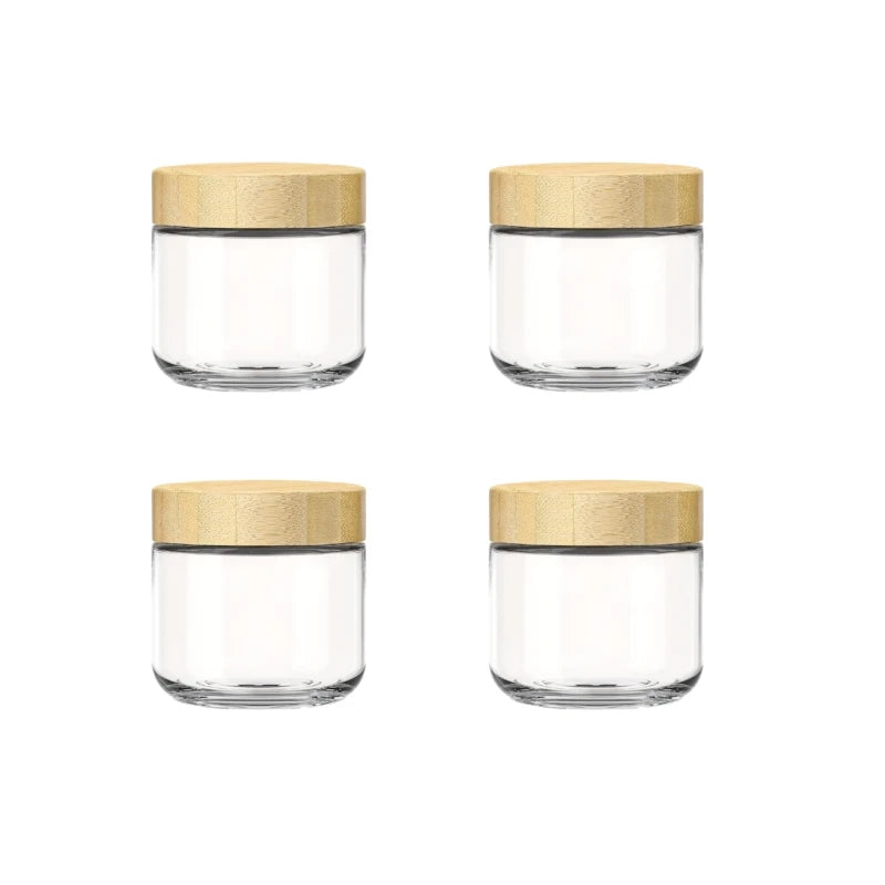 4 Pack Overnight Oats Containers with Airtight Bamboo Lids, Wide Mouth Clear Glass Mason Jars for Meal Prep, Food Storage Oasis Select 350ML-4pcs