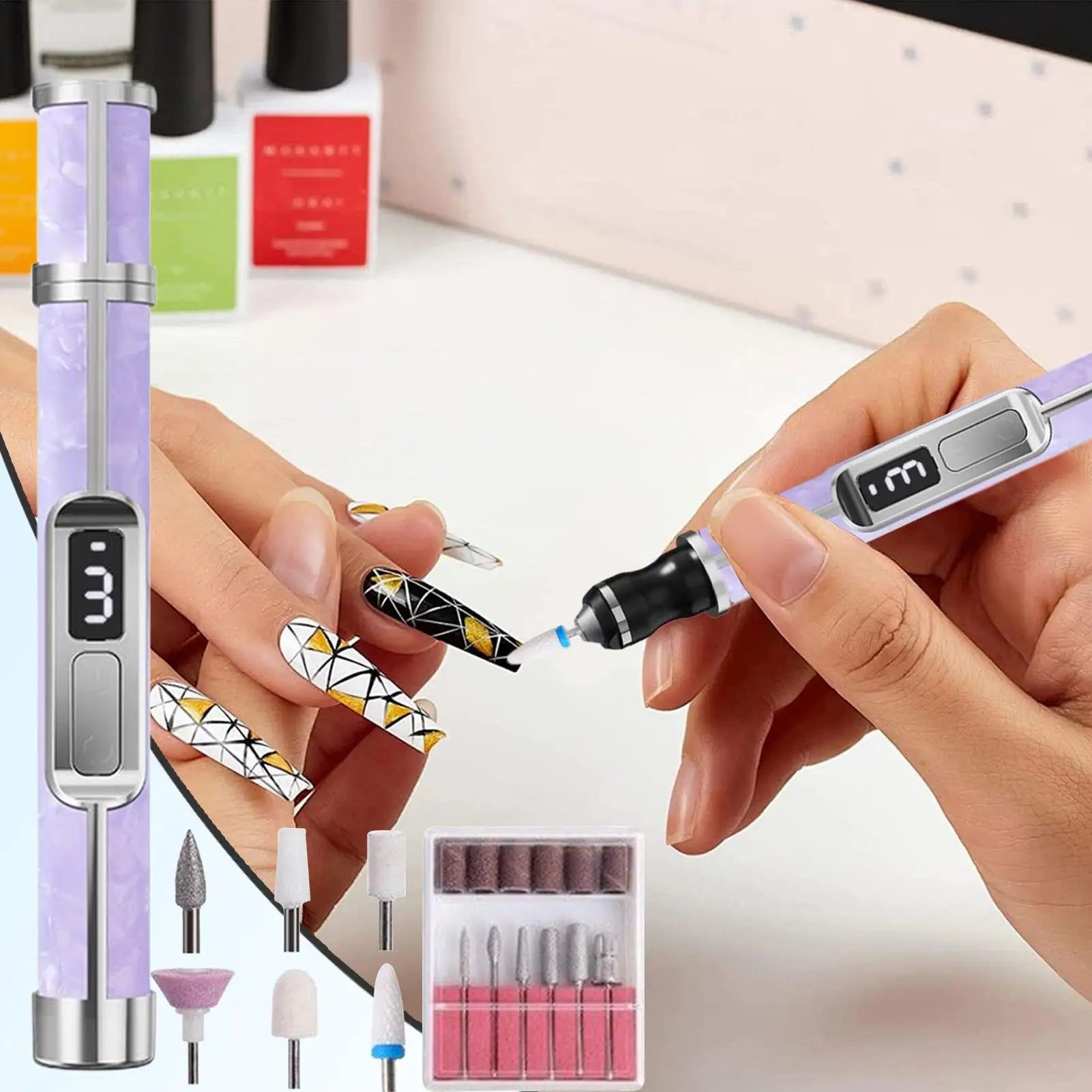Nail Drill 3 Speeds Fingernail Polishing File Portable Rechargeable Foot Callus Remover for Women Girls Men Toenail Thick Nails Oasis Select