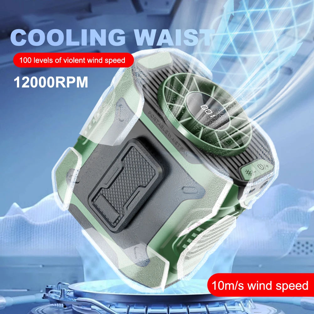 Portable Waist Fan USB Rechargeable Clip on Wearable Belt Shirt Body Fan Hands-Free Cooling Neck Fan with Flashlight for Outdoor Oasis Select