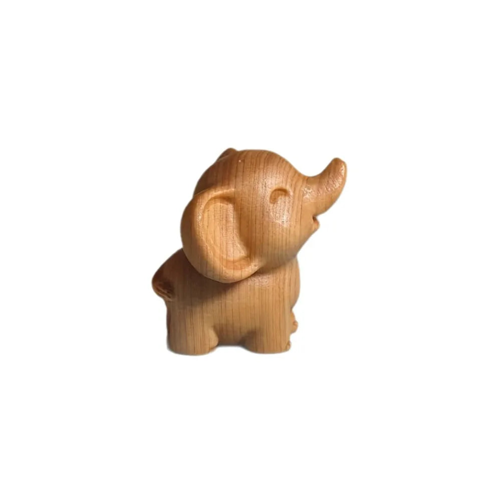 Hand-Carved Wooden Elephant Figurine | Mini Tabletop Ornament