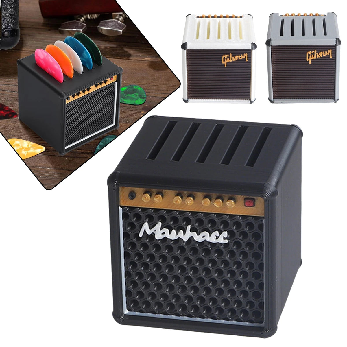 Guitar Pick Holder Box – Mini Amp Speaker Design Storage Case, Cool Desk Decor for Musicians, Fits All 2mm Standard Picks Oasis Select