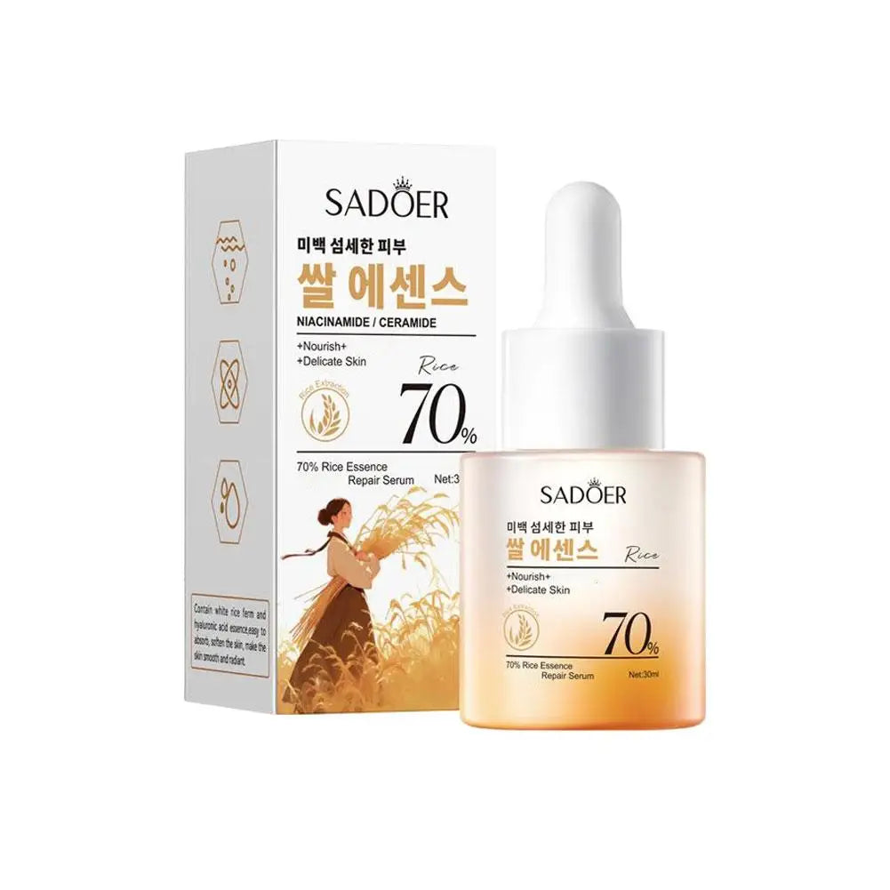 SADOER 70% Rice Essence Repair Serum 30ml - Niacinamide & Ceramide, Nourish Delicate Skin, Korean Rice Skincare Oasis Select 30ml