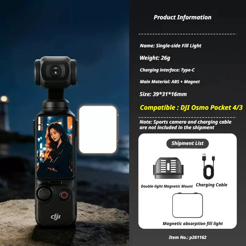 Magnetic LED Fill Light for DJI Osmo Pocket 3 & 4 USB-C