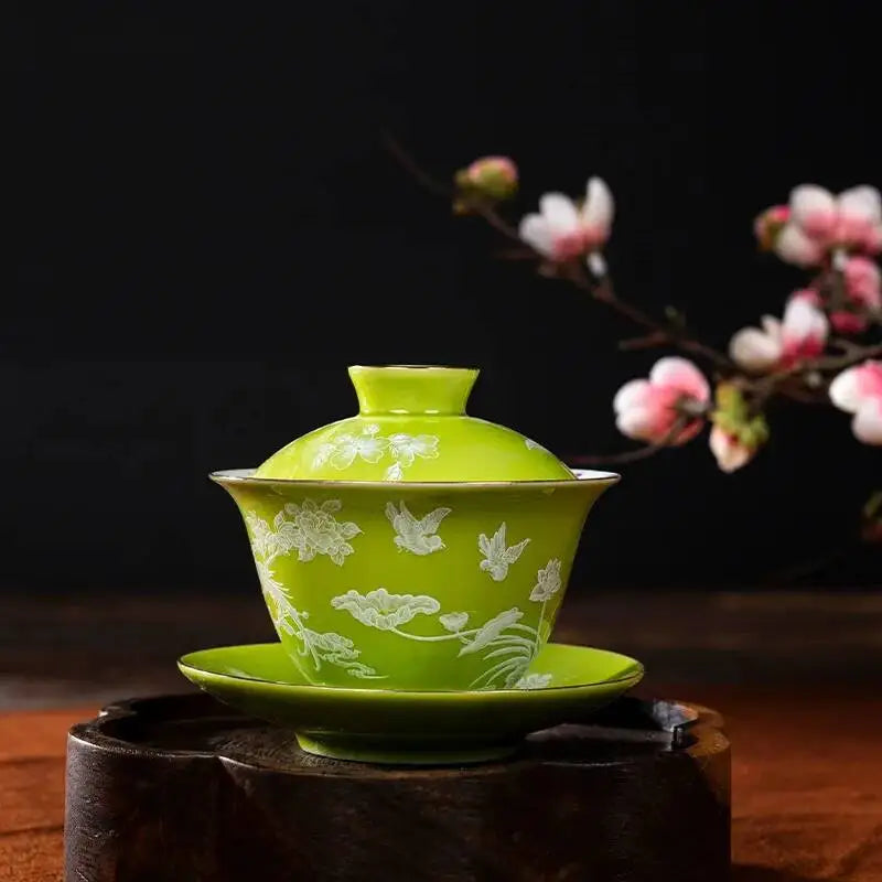 120ml Ceramic Small Mini Tea Cup Three Talents Tea Bowl Household Teacup Oasis Select