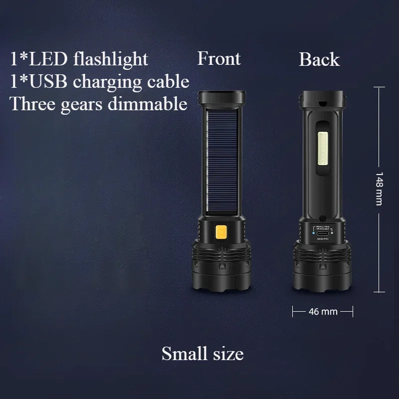 LED Solar Charging Flashlight White/Red/Blue Light USB Rechargeable Super Bright Flashlights Outdoor Emergency Torch 1 Pack Oasis Select Small size-1PC Built-in battery