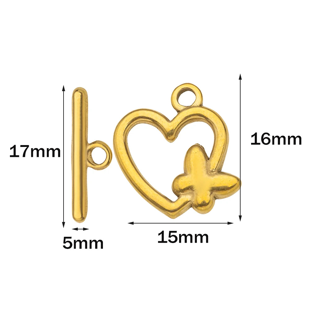 5 Sets Stainless Steel Toggle Clasp T-bar Closure Ring Fastener Hook End Connectors for DIY Necklace Bracelet Jewelry Making Oasis Select Gold Butterfly