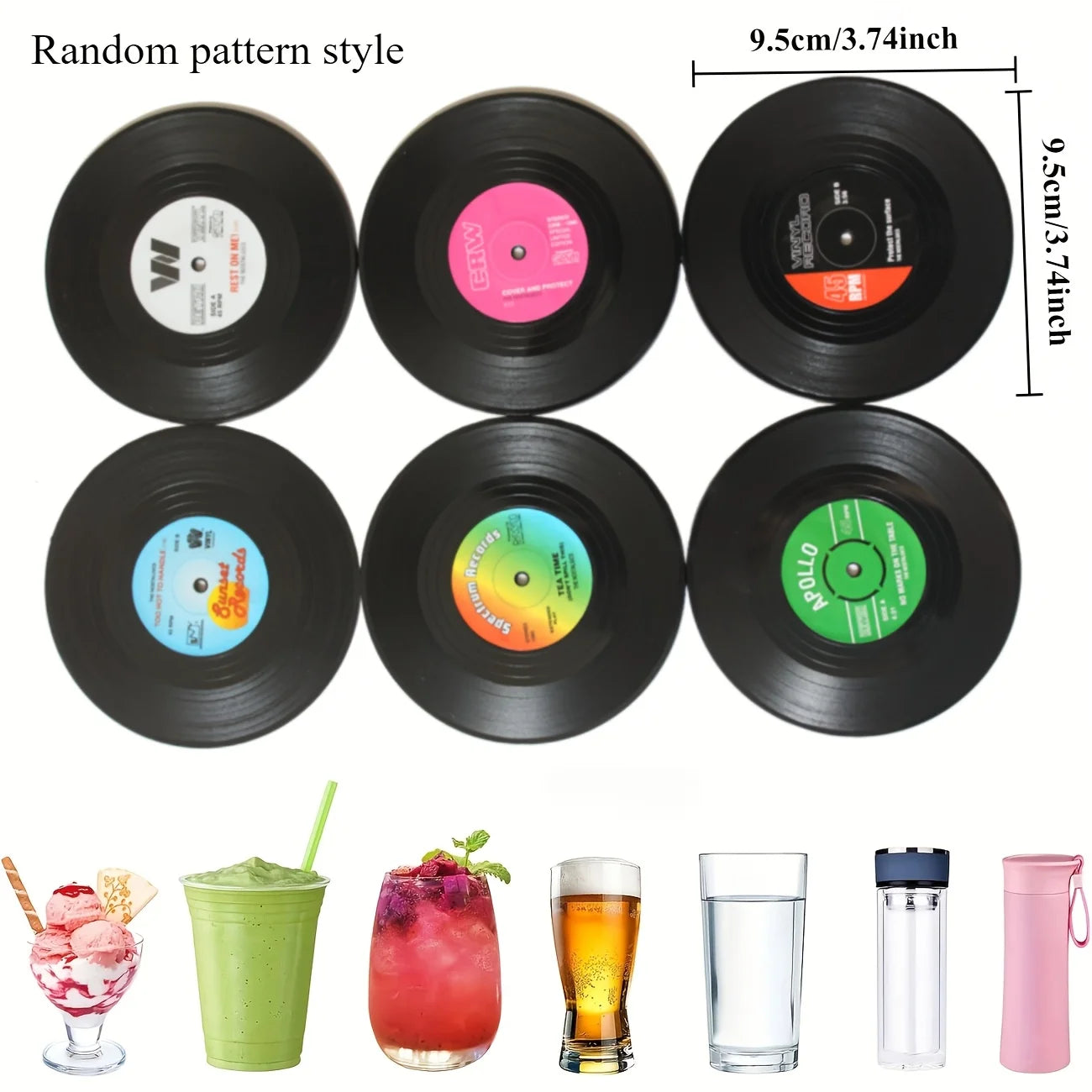 6pcs Vinyl Record Coasters Absorbent Retro Style Home Decor Hot Coffee Cup Placement Pads Effective Protection of The Desktop Oasis Select 6pcs random