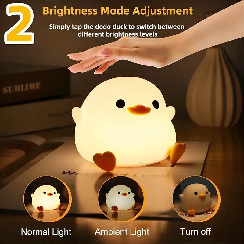 DoDo Duck Night Light, Cute Duck Lamp, Rechargeable Dimmable Nightlight, Silicone LED Bedside Lamp Nursery Touch-Sensitive Oasis Select