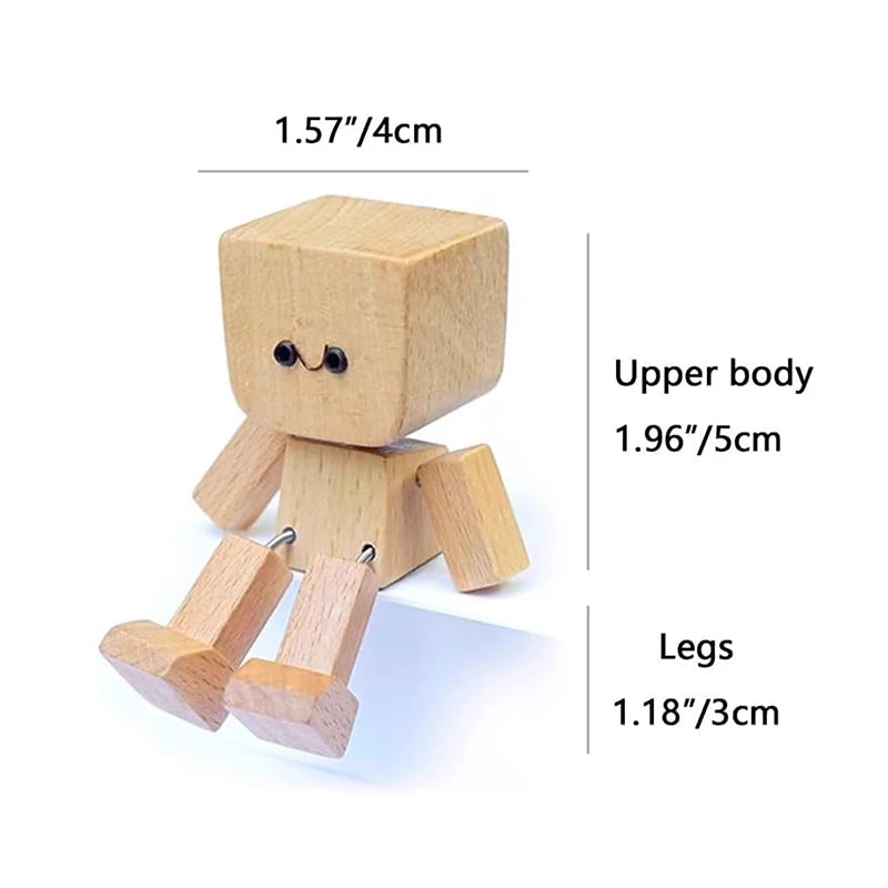 Shaking Wooden Man Figurine With 12 PCS Magnetic Expressions Handmade Shaking Feet Wooden Car Dashboard Decorations Creative Oasis Select