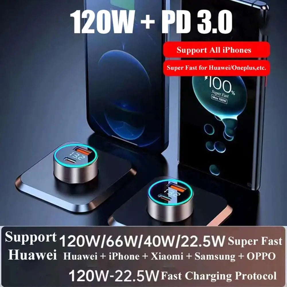 120W PD 20W USB-C Car Charger Fast Charging Dual Port Adapter Car Charger Adapter Oasis Select