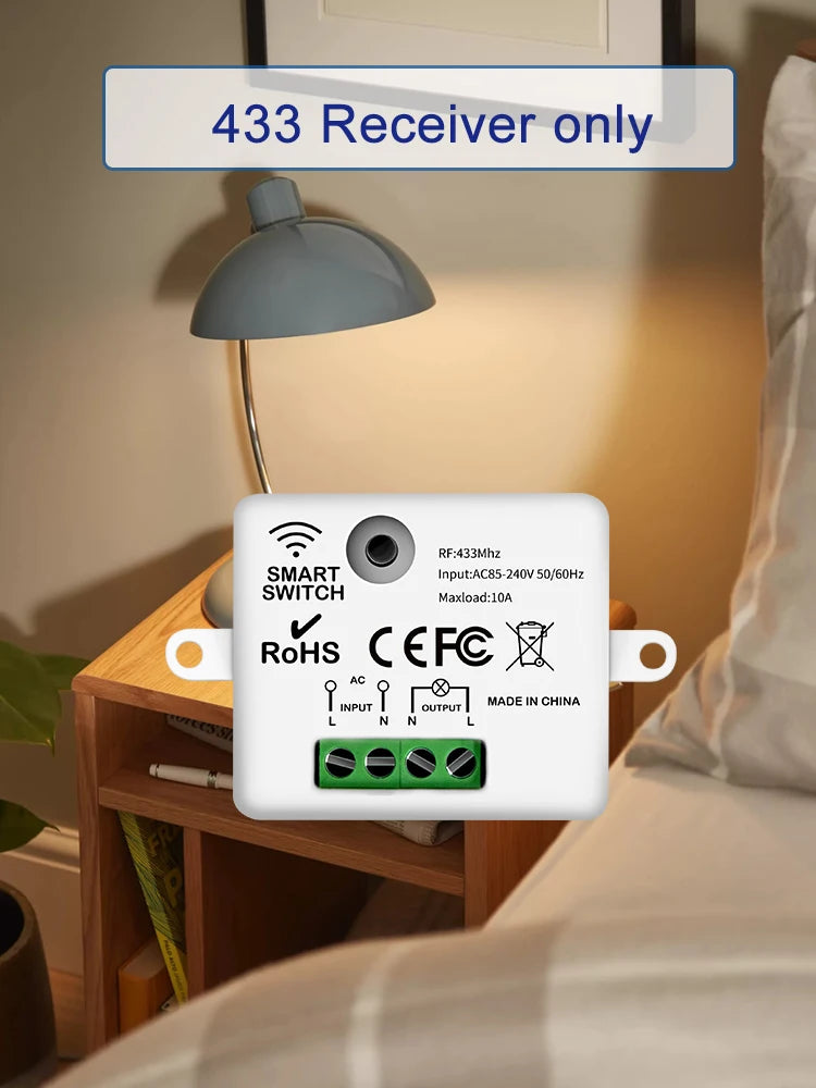 433MHz Wireless Remote Light Switch 10A Relay Controller Wireless Relay Switch Oasis Select 1 RF433 Receiver