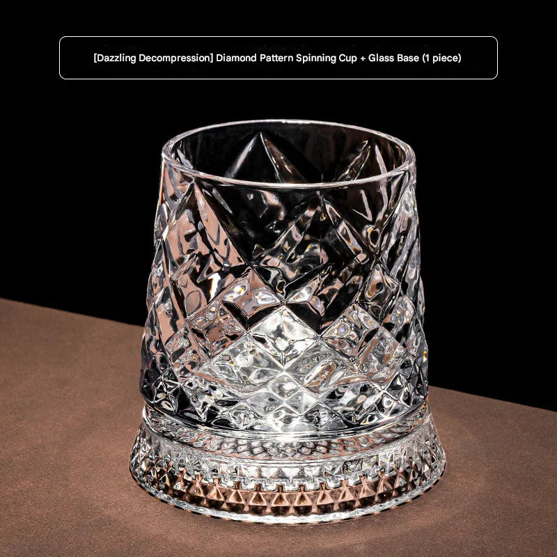280ml Glass Cup with Base Crystal Rum Whiskey Rotating Glass Mug Diamond Cut Ice Flower Bubble Pattern Spinner Cup Business Gift Oasis Select 201-300ml Diamondback