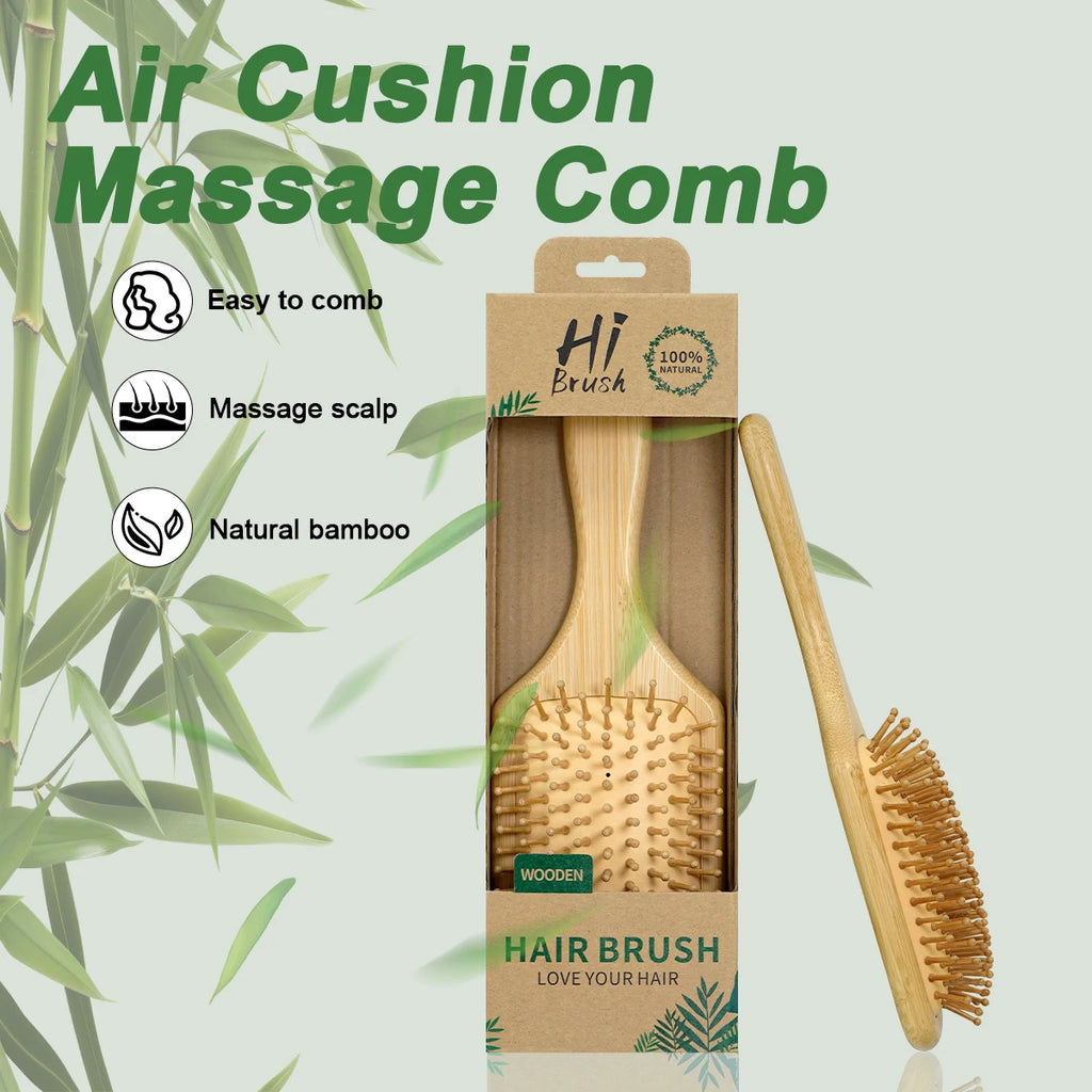 Natural Bamboo Air Cushion Hair Brush with Gift Box - Wooden Massage Comb for Smoothing Detangling Anti-Static Hair Care Oasis Select