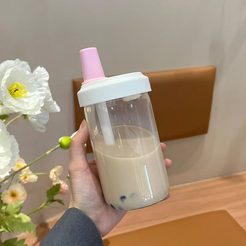 500/800ML Large-capacity Straw Cup, Food-grade Transparent PP Material,Portable Ins Style Water Cup, Juice Milk Tea Cup Oasis Select Pink-500ml