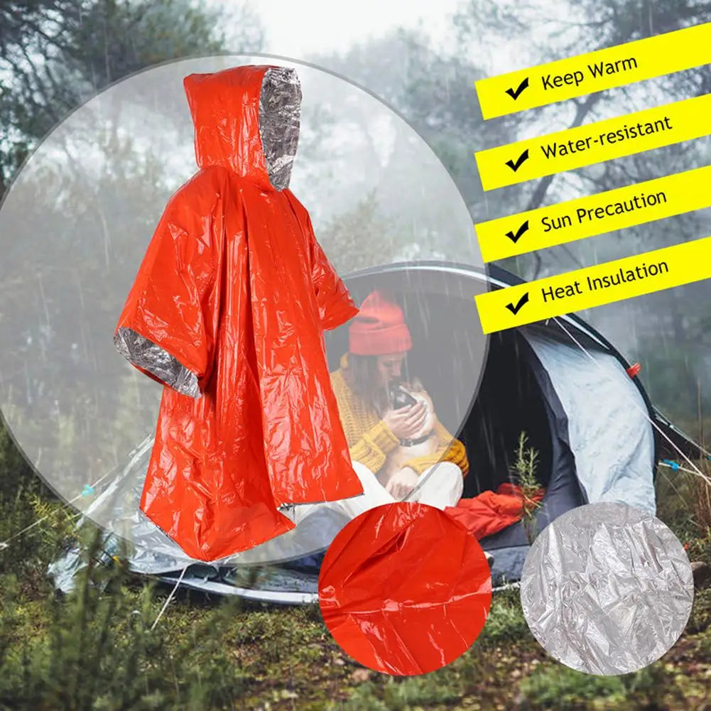 NEWE mergency Waterproof Raincoat Aluminum Film Disposable Poncho Warm Thermal Rainwear Blankets Survival Tools Camping Equipmen Oasis Select