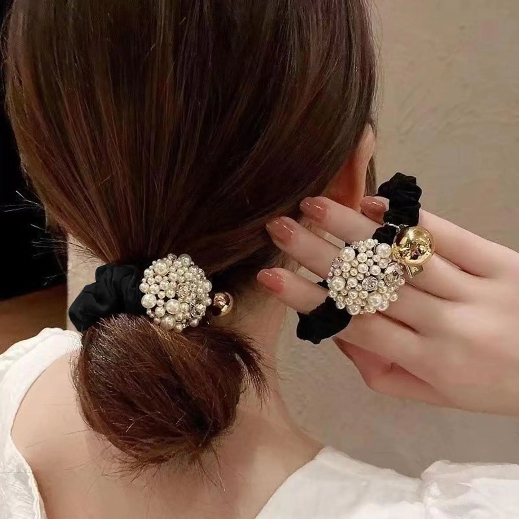 Hair Scrunchie 1PC Pearl Rhinestone Hair Tie Luxury Styling Womens Ponytail Hair Tie Scrunchie Adult Hair Band Elastic Hair Tie Oasis Select