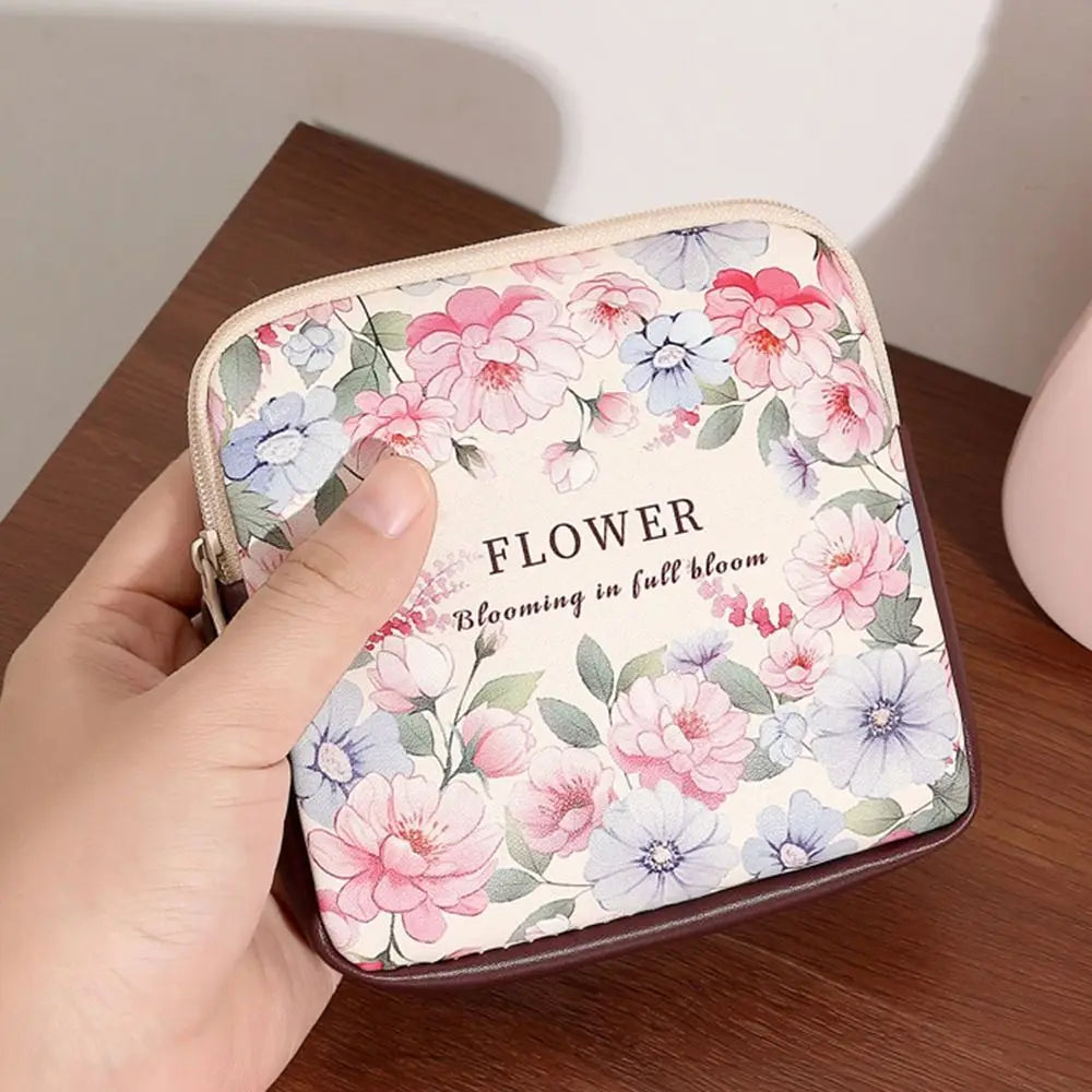 Women Girls Cosmetic Makeup Bag Coin Purse Large Capacity Sanitary Pads Bag Portable Mini Data Cables Organizer Multipurpose Oasis Select Color 3-12x12cm