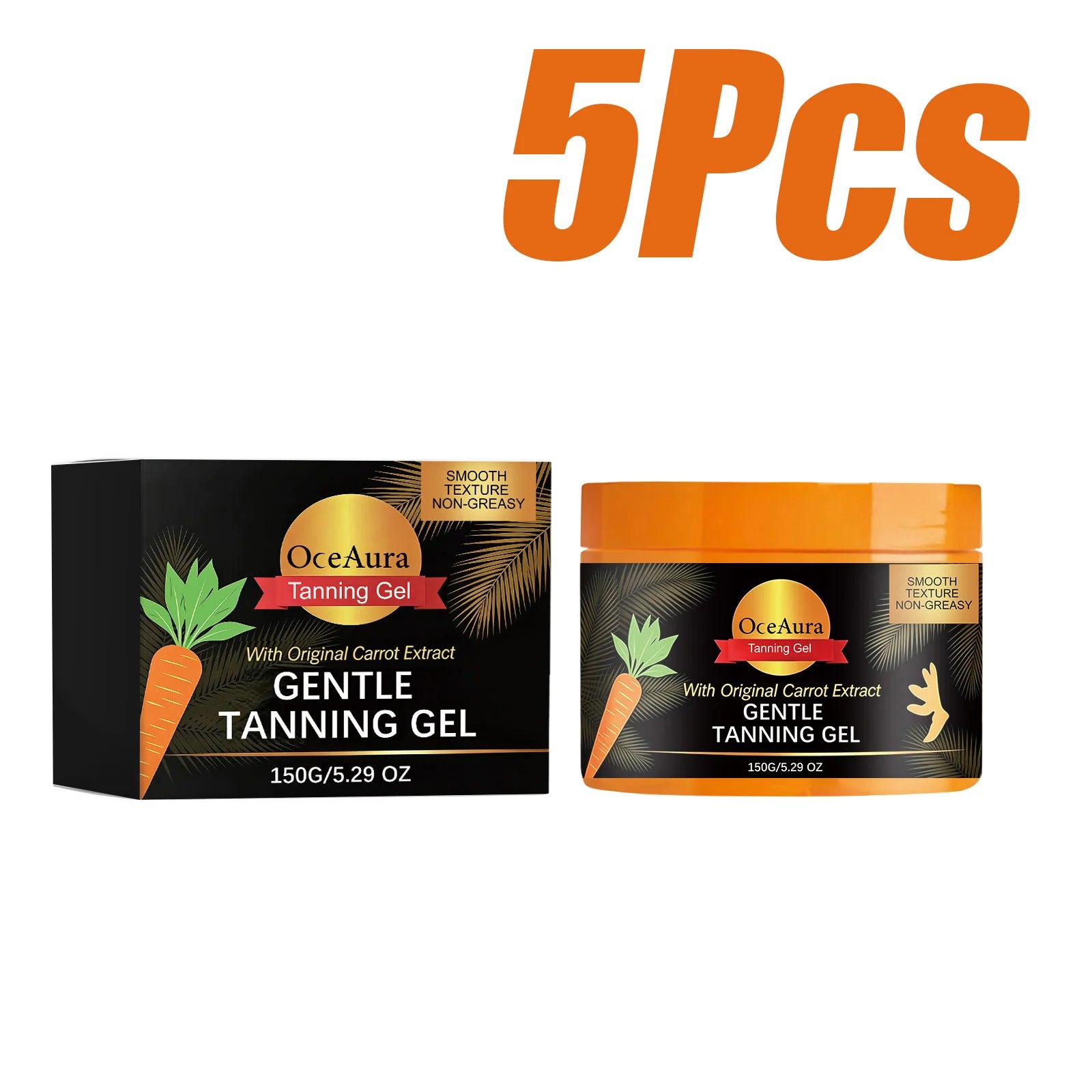Carroten Gentle Tanning Gel Natural-Looking Sunless Tanner for Body Streak-Free Gradual Tan Hydrating Body Bronzer Non-Greasy Oasis Select 5 x 150g Boxed